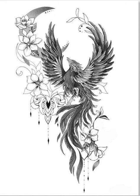 Pheonix Tattoo For Women Thigh Beautiful, Phynix Thigh Tattoo, Phoenix With Dream Catcher Tattoo, Women Full Back Tattoo Ideas, Phoenix Arm Tattoo For Women, Side Piece Tattoos, Phoenix Tattoo Sleeve, Tato Phoenix, Phoenix Bird Tattoos