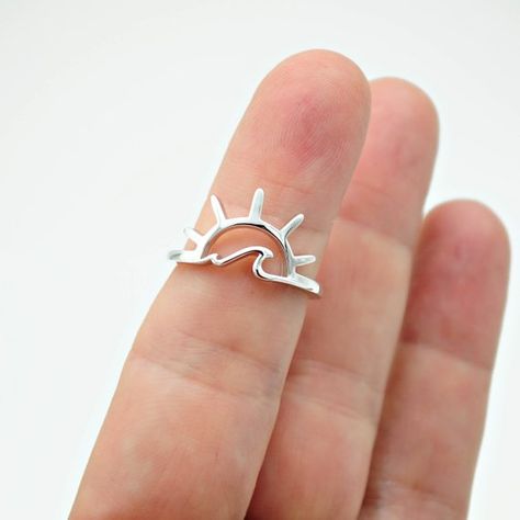 Silver Wave Ring, Sunrise Ring, Waves Jewelry, Australia Tattoo, Beach Rings, Wave Earrings, Ocean Ring, Jewelry Hacks, Wave Jewelry