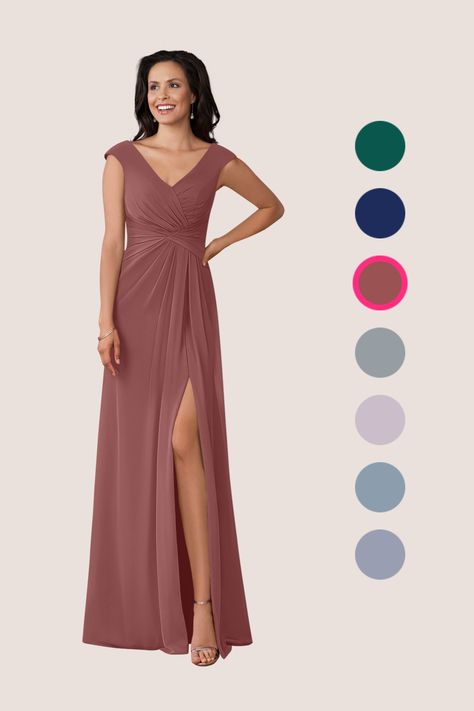 Rose Bridesmaid Dresses, Floor Length Chiffon Bridesmaid Dresses, Chiffon Bridesmaid Dresses, Azazie Bridesmaid Dresses, Burgundy Bridesmaid Dresses, Pleated Bodice, Chiffon Bridesmaid Dress, Gathered Skirt, Floor Length Dresses