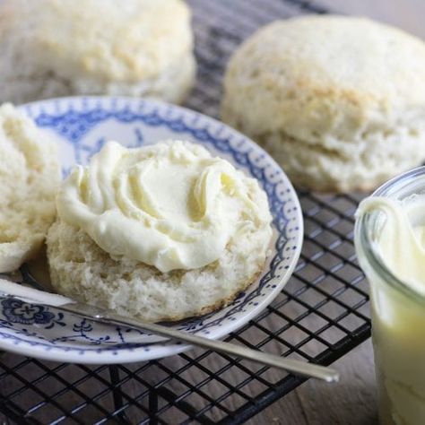 Stove Top Clotted Cream Recipe - The View from Great Island Clotted Cream Instant Pot, Clotted Cream Recipe Easy, How To Make Clotted Cream, Mock Clotted Cream Recipe, Scone With Clotted Cream, Easy Clotted Cream, Clotted Cream Recipe, Frozen Custard Recipes, Clotted Cream Recipes