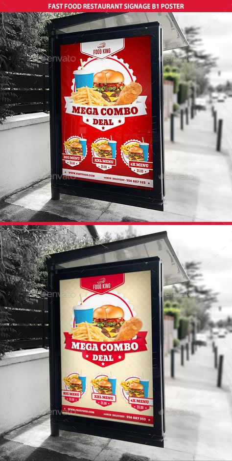 Restaurant Fast Food  Signage B1 Poster Template PSD. Download here: http://graphicriver.net/item/restaurant-fast-food-signage-b1-poster/9353201?ref=ksioks Big Hamburger, Buffet Signage, Food Signage, Charity Poster, Restaurant Exterior Design, Restaurant Template, Digital Typography, Food Graphics, Restaurant Signage