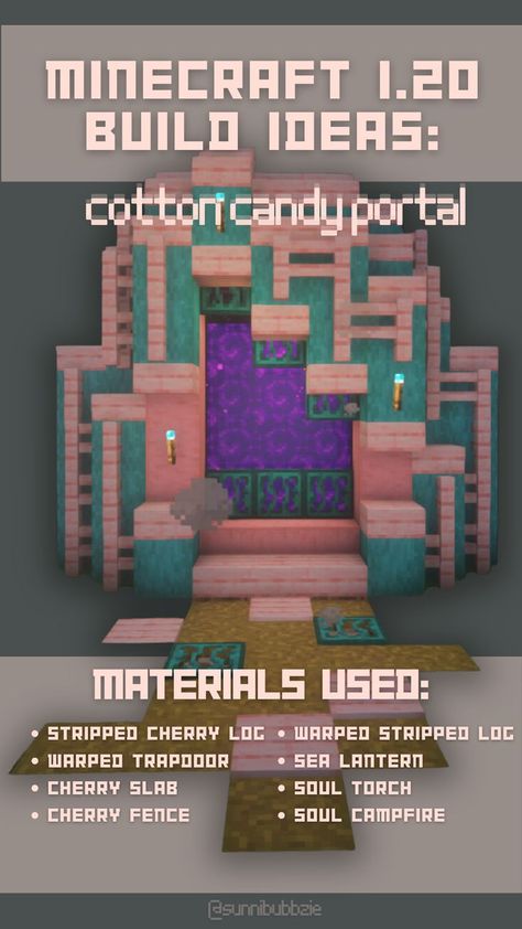 Get the schematic from my Ko-fi shop!♥ #minecraft #minecraftcherryblossom #minecraftcherryblossomnetherportal #cherryblossomnetherportal #cutenetherportal #mcbuilds #minecraftsurvival #minecraftcottagecore #minecraftfairycore #minecraftbuildingideas #minecraftupdate #minecraftcherrybuilds #cherrybuildsminecraft #cuteminecraft #fairycoreminecraft #minecraftbuilds #netherportalinspo #minecraftinspo #minecraftaesthetic #magicalminecraftbuilds #prettyminecrafthouses Candy Minecraft, Pretty Minecraft Houses, Shop Minecraft, Nether Portal, Minecraft Wall, Portal Design, Minecraft Pictures, Minecraft Cottage, Minecraft Room