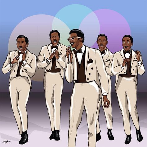 The Temptations: Just My Imagination 🎤 Black Cartoons, Black Sitcoms, Just My Imagination, Jordan Art, Black Power Art, The Temptations, Celebrity Artwork, Movie Pictures, Black Panther Art