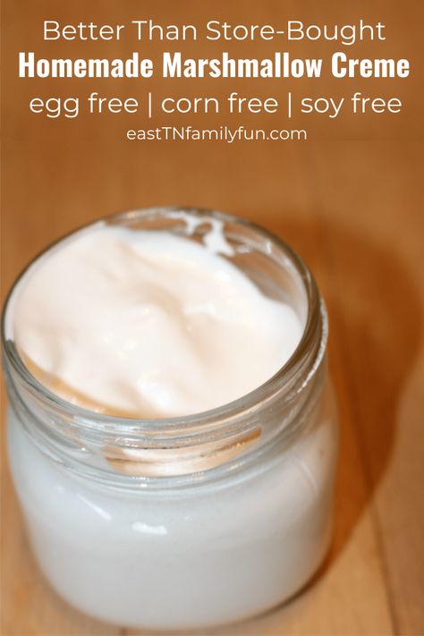 Egg Free Marshmallow Fluff, Babka Flavors, Marshmallow Creme Recipes, Recipe Marshmallows, Marshmallow Buttercream Frosting Recipe, Eoe Recipes, Marshmallow Fluff Recipe, Marshmallow Crème, Creme Recipe