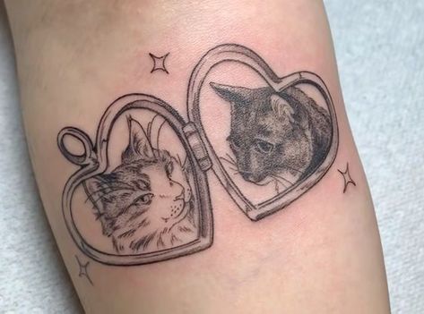 cat tattoo, locket tattoo Tattoo On Knee, Locket Tattoos, Fine Line Tattoo, Line Tattoo, Family Tattoos, Simplistic Tattoos, Cat Tattoo, Fine Line, Leg Tattoos