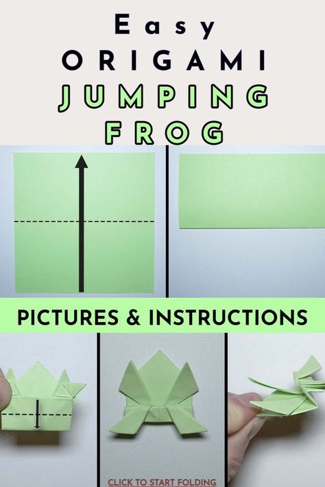 Make a jumping frog out of paper with ths origami guide. This a very fun fold for kids! Jumping Paper Frog, Origami Frog Easy, Origami Frog Jumping, Frog Origami Easy, Origami Jumping Frog Instructions, Paper Jumping Frog, Origami Animals Easy, Origami Frog Instructions, Origami Jumping Frog