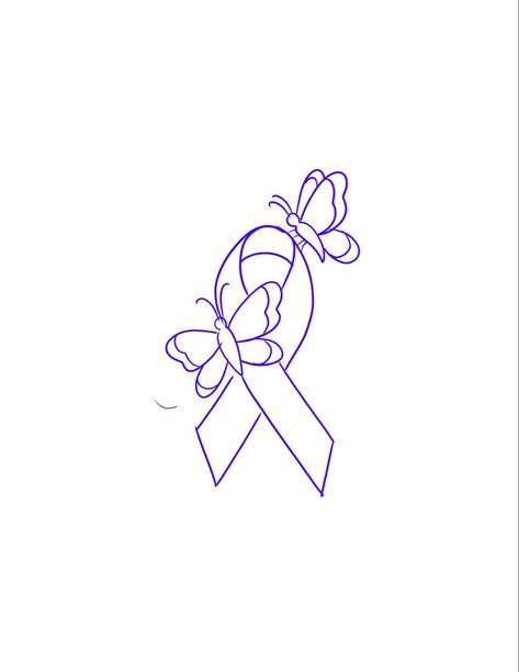 Purple Ribbon Awareness Tattoo, Butterfly Tattoo With Ribbon, Small Purple Ribbon Tattoo, Pancreatic Memorial Tattoos, Dv Awareness Tattoo, Fibromiologia Tattoos, Ribbon Tattoos Awareness, Leukaemia Tattoos, Pots Awareness Tattoo