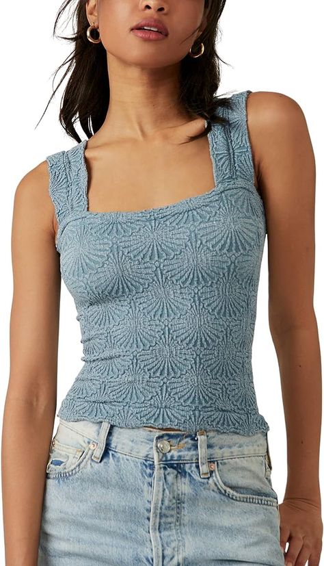 FP Movement Women's Love Letter Cami Blue Love Letter Cami, Free People Style, Floral Knit, Love Letter, Vest Top, Cami Tanks, Love Letters, Cute Tops, Square Neckline