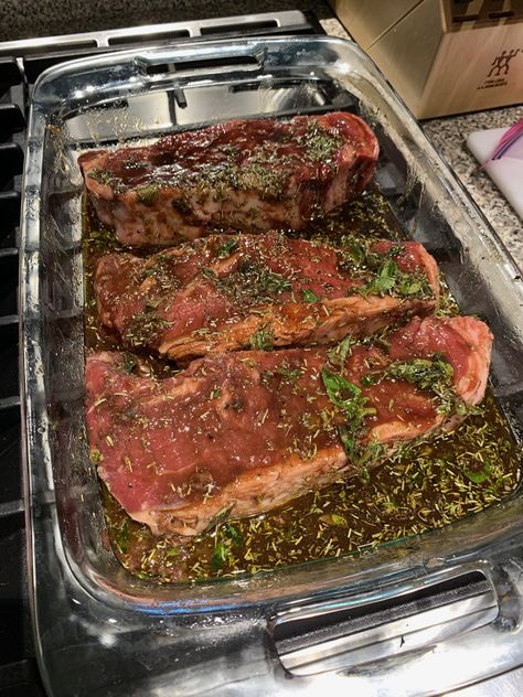 Strip Steak Marinade, New York Strip Steak Recipes, Strip Steak Recipes, Red Wine Marinade, New York Steak Recipe, Ny Strip Steak Recipes, Steak With Red Wine, Meat Marinades, Steak Marinades