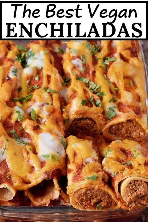 Vegan Chicken Enchiladas, Enchilada Recipe Vegetarian, Enchiladas Vegan, Vegan Enchilada Recipe, Vegan Enchiladas Easy, Meatless Mexican Recipes, Vegan Mexican Casserole Recipes, Vegan Bean Enchiladas, Vegan Beyond Beef Enchiladas