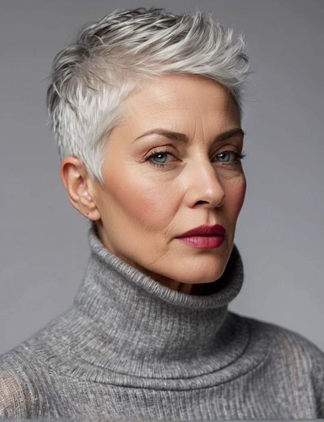 33 Stylish Hair Cuts Ideas For Women Over 65 Funky Grey Hairstyles Over 50, Cool Grey Hair Women, Short Funky Hairstyles For Women, Cropped Blonde Hair, Short Grey Hairstyle Women, Pixie Over 60 Older Women, Pixie Haircut Back View, Short Gray Hair With Lowlights Over 50, Short Pixie Cuts For Older Women