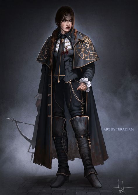 ArtStation - Europa, Vampire Huntress - Character concept art Eberron Concept Art, Vampire Hunter Art, Huntress Character, Vampire Hunter Character Design, Vampire Concept Art, Vampire Character Art, Vampire Huntress, Vampire Concept, Vampire Character