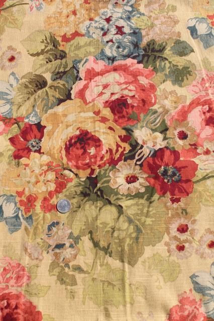 vintage roses print curtains & fabric lot, Waverly Norfolk Rose shabby chic romantic florals Vintage Rose Fabric, Romantic Country Decor, Waverly Norfolk Rose, Vintage Rose Wallpaper, Floral Fabric Prints, Vintage Fabric Prints, Red Floral Fabric, French Floral Fabric, French Country Fabric