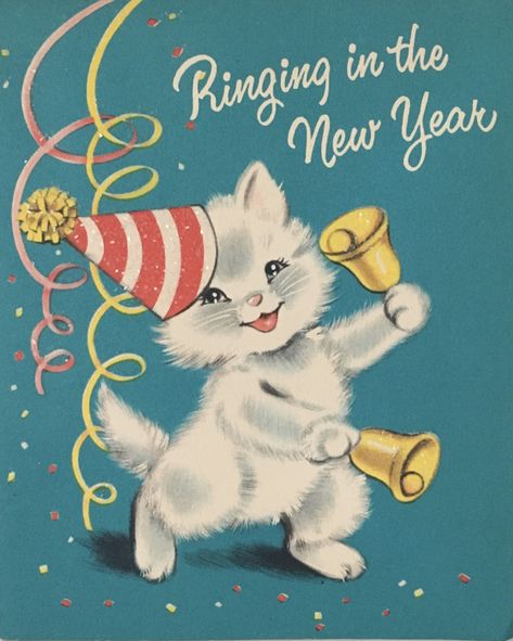 Vintage New Year Card Vintage Happy New Year, Pink Party Favors, 동화 삽화, New Year Postcard, Vintage Christmas Greeting Cards, Happy New Year Cards, Vintage Christmas Images, New Year Greeting Cards, A Happy New Year