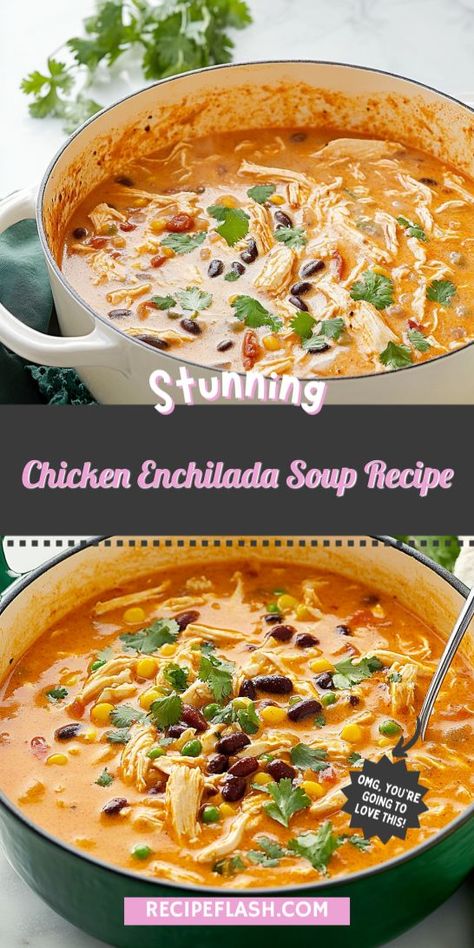 Elevate your soup game with this delicious Chicken Enchilada Soup Recipe! Featuring succulent chicken, rich broth, and a medley of spices, it’s a quick and satisfying meal. Perfect for busy weeknights, this soup delivers warmth and flavor in every spoonful. Enjoy a bowl of comfort today! Chicken Enchilada Soup Recipes, Enchilada Soup Recipe, Chicken Enchilada Soup, Enchilada Soup, Chicken Enchilada, Creamy Cheese, Delicious Chicken, Cold Nights, Enchilada Sauce