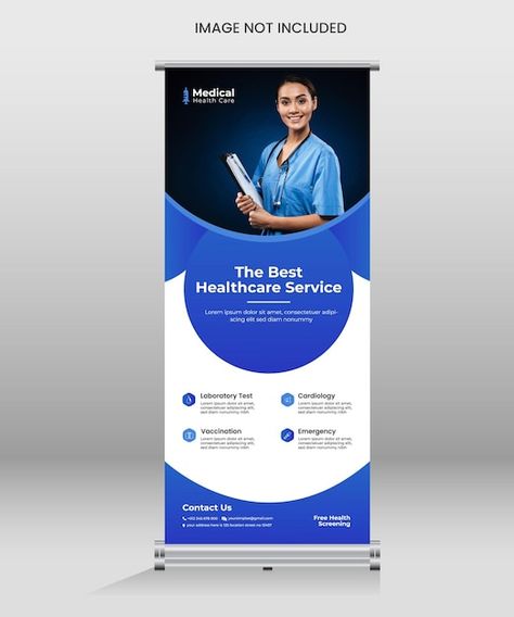 Healthcare and medical roll up banner te... | Premium Vector #Freepik #vector #medical-insurance #hospital #medical-center #medical-clinic Medical Roll Up Banner Design, Hospital Banner Design Ideas, Hospital Graphic Design, Hospital Poster Design, Medical Banner Design, Entrance Backdrop, Future Hospital, Hospital Banner, Rollup Design