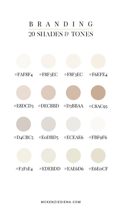 Words 'Branding 20 Shades & Tones'. Below are 20 colours of different palette of creams, browns and beiges. Taupe Color Palettes Wedding, Ivory Wedding Palette, Ivory Color Palette Colour Schemes, Creme Color Palette, Color Palette 2023, Prince Myshkin, Cream Colour Palette, Colour Palette Ideas, Color Palette Spring