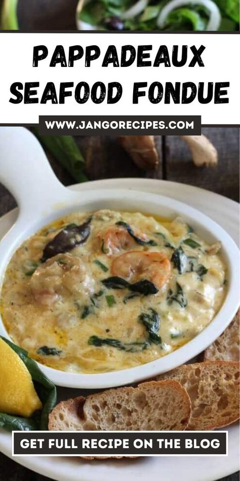 Fun Seafood Recipes, Fondue Recipes Seafood, Pappadeaux Shrimp And Crawfish Fondue, Pappadeaux Seafood Fondue Recipe, Papadeaux Recipes Fondue, Copycat Pappadeaux Fondue, Seafood Fondue Dip, Lobster Fondue Recipes, Recipes With Oysters