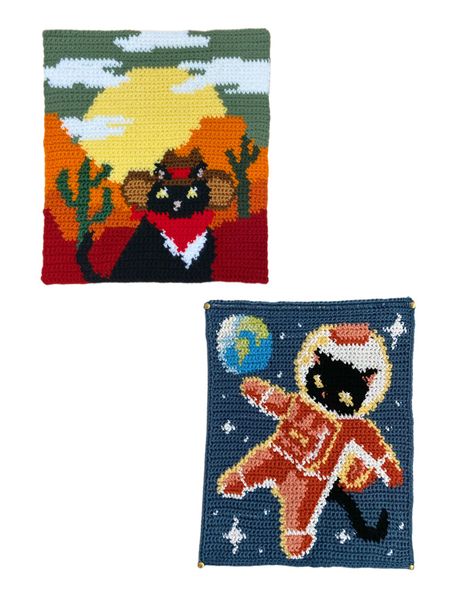 Crochet Painting, Astro Cat, Crochet Wall Hanging, Home Decor Crochet, Crochet Unique, Confection Au Crochet, Decor Crochet, Crochet Wall Hangings, Tapestry Crochet Patterns