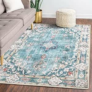 MUJOO 5'x7' Area Rugs Teal Machine Washable Rugs Living Room Rugs Boho Rug for Bedroom Laundry Room Kitchen Non Slip Carpet Abstract Soft Low-Pile Blue Floral Turquoise Rugs, Front Door Rugs Indoor, Boho Rugs Living Room, Front Door Rugs, Room Refresh, Teal Rug, Laundry Room Rugs, Indoor Mat, Zen Decor