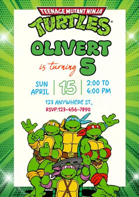 Copy of ninja turtle invite Ninja Turtle Party Invitations, Ninja Turtle Invitations Free, Ninja Turtles Birthday Invitations, Ninja Turtle Birthday Invitations, Ninja Turtles Invitations, Band Merch Ideas, Ninja Turtle Invitations, Ninja Turtles Birthday Party, Ninja Turtle Party