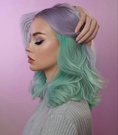 Periwinkle Hair, Fox Hair Color, Mint Green Hair, Split Dyed Hair, Vietnamese Hair, Fox Hair, Arctic Fox Hair Color, Mint Hair, Lilac Hair