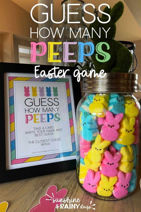 Easter Themed Pe Games, Scrambled Eggs Easter Game, Easter Dice Game, Elementary Pe Easter Games, Easter Egg String Pull Game, Marshmallow Games, Easter Prizes, Guessing Jar, Jar Games