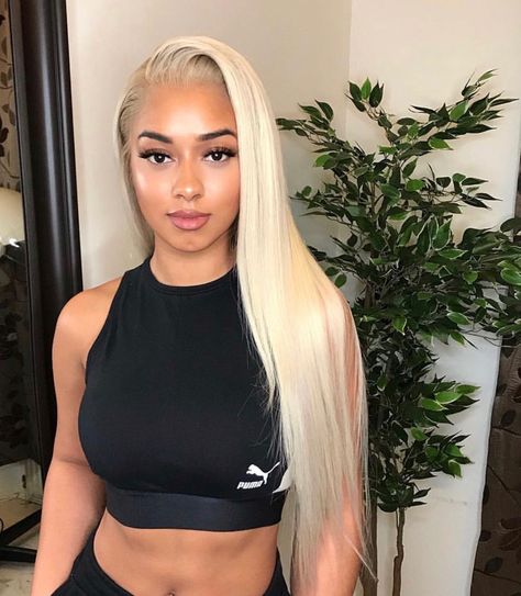 Blonde Wings On Black Women, Platinum Blonde Wig, Hair Blond, Straight Wigs, Straight Blonde Hair, Michelle Lewin, Human Virgin Hair, Hair Laid, Light Skin