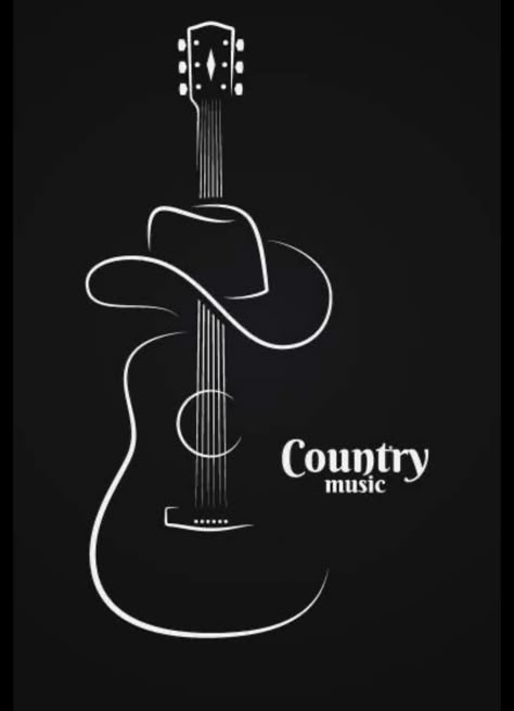 Western Guitar Aesthetic, Guitar Silhouette Art, Country Music Logo, Country Music Tattoos, Cowboy Guitar, Tatuagem Masculina Pequena, Line Tattoo Ideas, Clothing Logo Design, Guitar Illustration