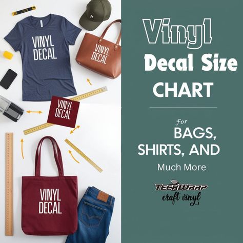 Vinyl Decal Size Chart: For Shirts, Bags, and Many More Decal Sizing For Shirts, Shirt Decal Size, Vinyl Decal Size Chart, Decal Size Chart, Heat Transfer Vinyl Projects, Shirt Template, Heat Press Machine, Shirt Bag, T Shirt Image