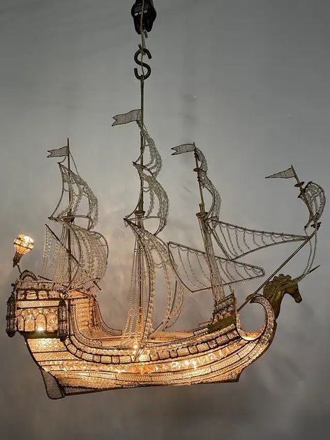 Ship Chandelier, Bronze Light Fixture, Luxury Lighting Design, Ship Light, French Lighting, Crystal Ship, French Chandelier, Arm Chandelier, Art Deco Chandelier