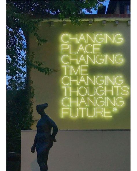 Guggenheim Museum on Instagram: “#WorkoftheWeek: Maurizio Nannucci’s 2003 work “Changing Place, Changing Time, Changing Thoughts, Changing Future” is affixed to a wall…” Changing Thoughts, Ancient Greek Philosophers, Greek Philosophers, Time For Change, Photo Caption, Guggenheim Museum, Text Art, Modern Artists, Global Art