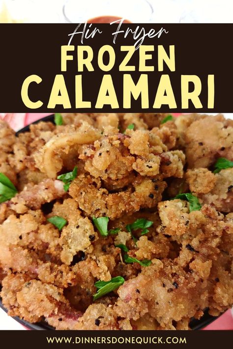 Love calamari but hate the mess? Learn how to cook frozen calamari in your air fryer for a quick and easy snack that's crispy, tender, and absolutely delicious. Check out my step-by-step guide on DinnersDoneQuick.com and enjoy this seafood favorite at home without all the fuss! #DinnersDoneQuick #frozencalamari #calamari #calamarirecipes #calamarirings #howtocookcalamari #calamarisauce #calamariairfryer #howtocookcalamarirings #airfryerappetizers #airfryercooking #seafoodlovers #quickandeasy Calamari Air Fryer, Calamari Sauce, Cooking Squid, Dinner Appetizers Easy, Holiday Bites, Cooking Calamari, Crispy Calamari, Air Fryer Cooking, Eggplant Fries