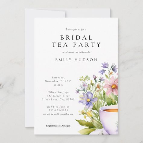 Bridal Tea Party Invitations, Bridal Tea Invitations, Tea Party Bridal Shower Invitations, Tea Bridal Shower Invitations, Bridal Tea Party, Wildflower Baby Shower, Time For Tea, Tea Party Invitations, Baby Shower Tea