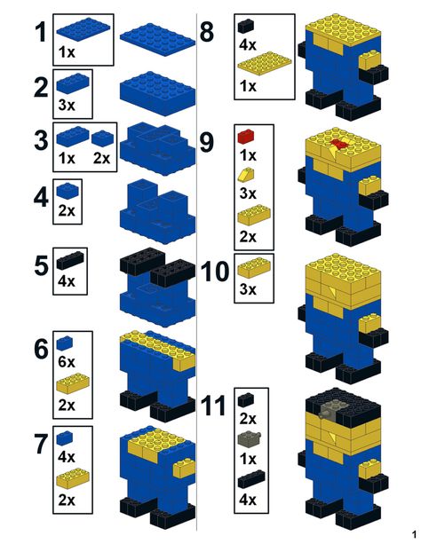 Instructions to build my Pick a Brick Despicable Me Minion, using parts only found on the LEGO brand retail store's Pick a Brick wall.  Your mileage may vary. Lego Builds Instructions, Easy Things To Build With Legos, Lego Free Build Ideas, How To Build Lego Stuff, Lego How To Build, Free Lego Instructions, Lego Animals Instructions, Lego Ideas To Build Instructions, Lego Instructions Step By Step