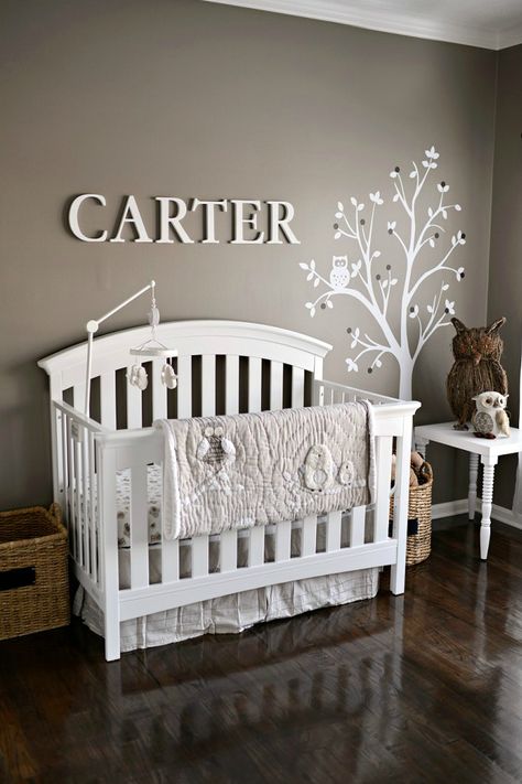 Love this but would add a rug and a few aqua colored items to brighten up the room a little Owl Themed Nursery, Awesome Boy, Room Boy, Boy Design, Owl Nursery, Sleep Time, Grey Nursery, White Nursery, Project Nursery