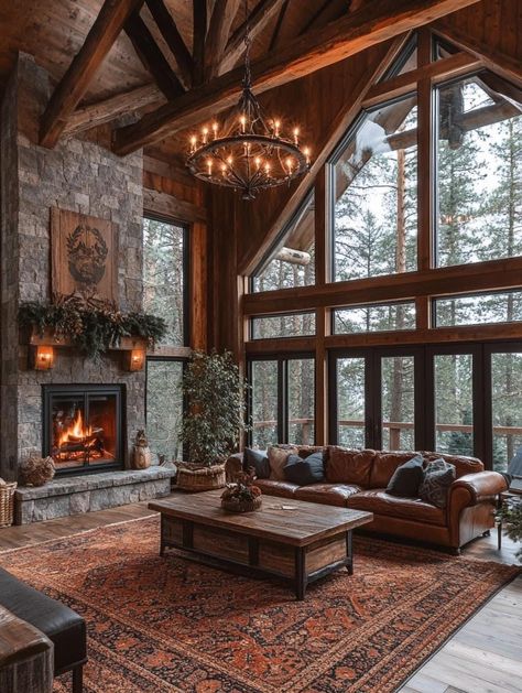 Cabin Livingroom, Craftsman Living Rooms, Modern Rustic Cabin, Log Houses, Luxury Ranch, Rustic Home Design, Colorado Homes, Interior Design Mood Board, House Inside