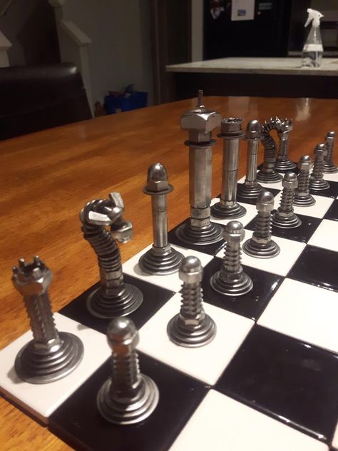 Hardware Chess Set : 8 Steps (with Pictures) - Instructables Hardware Chess Set, Diy Chess Set, Eagle Project, Profitable Crafts, Mech Art, Metal Chess Set, Chess Boards, Chess Table, Wood Games