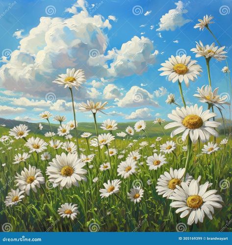 Painting In A Field, Daisy Field Painting, Daisy Illustration, Daisies Painting, Field Of Daisies, Country Gal, Inktober 2024, Daisy Field, 2024 Ideas