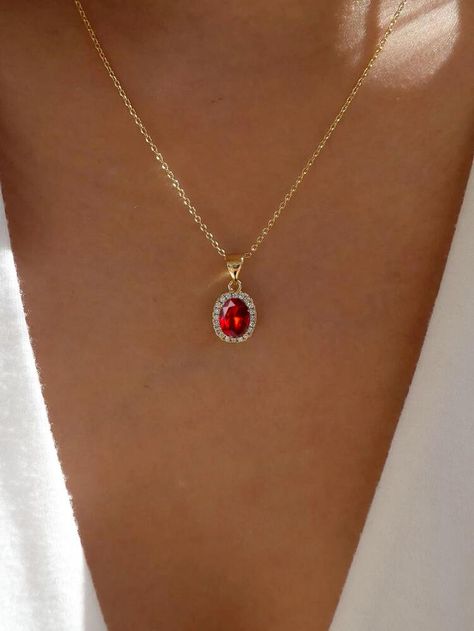 Red Sapphire Necklace, Gold Jewelry With Red Dress, Red Pendant Necklace Vintage, Red Prom Necklace, Red Jewel Necklace, Gold And Red Necklace, Red And Gold Necklace, Red Dress Gold Accessories, Red Neckless