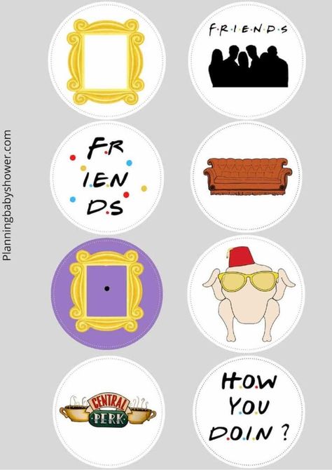 Friends Tv Show Printables Free, Friends Printables Free, Free Friends Printables, Friends Cake Ideas, Friends Printables, Friends Cookies, Baby Shower Cake Toppers, Friends Sitcom, Printable Friends