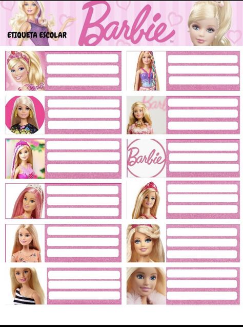 Barbie Subject Label, Barbie Name Tag, School Labels Printables, School Stickers Labels, Notebook Labels, School Name Labels, Name Tag For School, Subject Labels, Name Tag Design