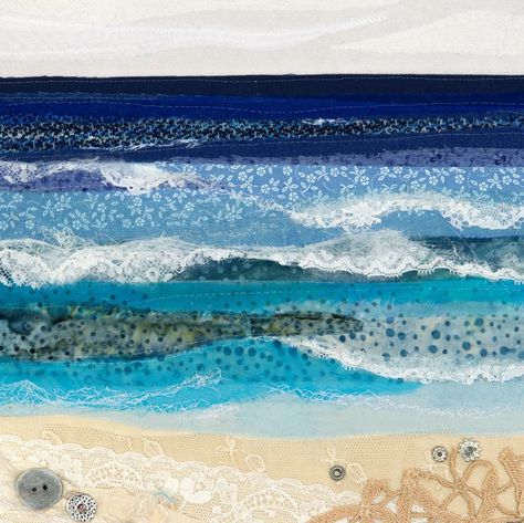 Alison Whateley, Fabric Landscapes, Seascape Quilts, Textile Art Techniques, Ocean Quilt, Mixed Media Textile Art, Collage Landscape, Beach Quilt, Sea Quilt