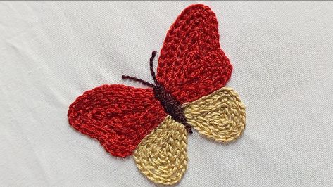 Butterfly Stitch In Aari, Simple Butterfly Embroidery Easy, Embroidery Butterfly Easy, Butterfly Thread Work, Embroidered Butterfly Simple, Butterfly Stitches, Hello Dear, Butterfly Embroidery, Butterfly Pattern