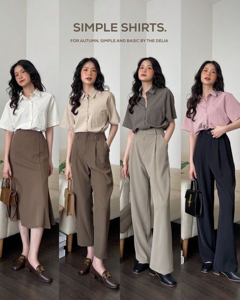 Formal For Women Classy, Trousers Outfit For Women Casual, Aesthetic Office Outfits Women, Ootd Kantor Casual, Formal Simple Outfit, Office Ootd Work Outfits, Korean Teacher Outfits, Simple Formal Outfits, Trouser Outfit Ideas Women