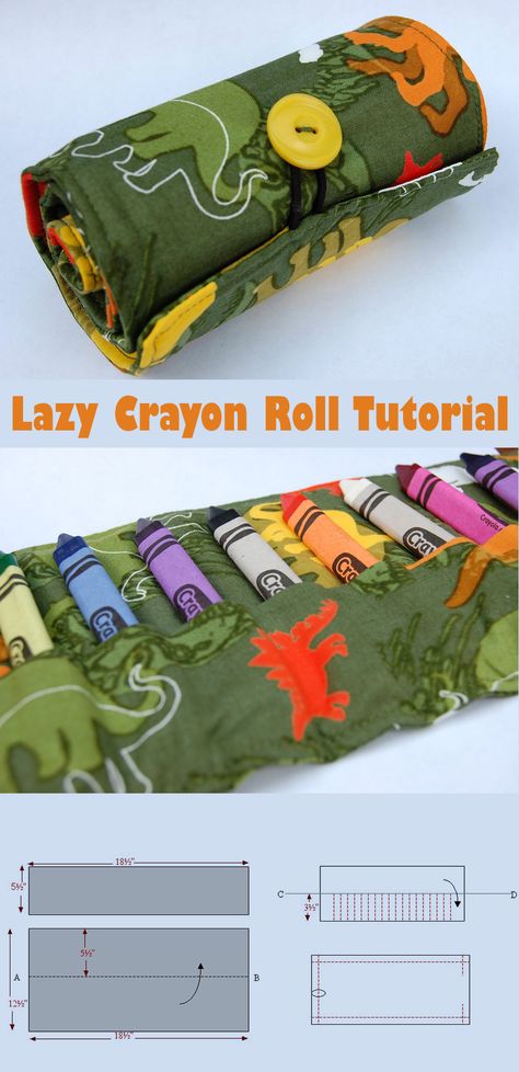 Lazy Crayon Roll Tutorial Crayon Holder Diy, Diy Pencil Roll Up Case, Crayon Pouch, How To Sew A Roll Up Pencil Case, Crayon Roll Up Pattern Free, Crayon Holders To Sew, Crayon Bag Pattern, Crayon Holder Sewing Pattern, Crayon Roll Tutorial