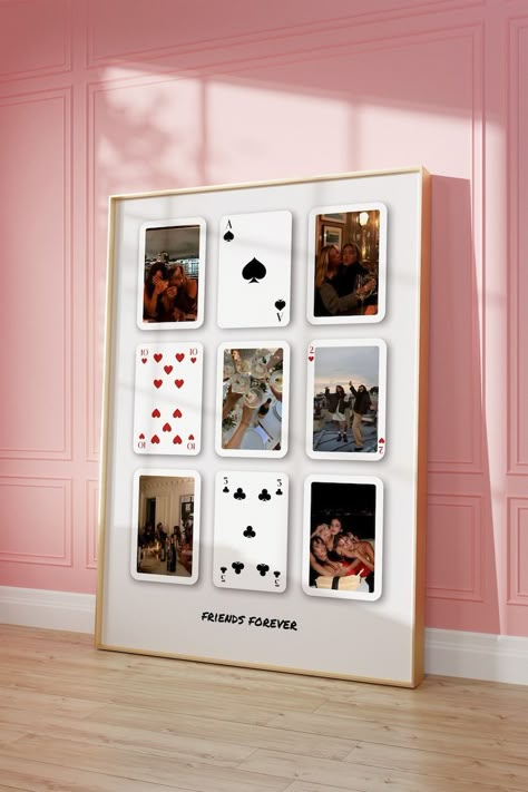 Custom Playing Card Print | Editable Canva Template | Personalized Wall Art | Friends Forever Photo Collage | Premium Canva Template Playing Card Picture Frame, Playing Cards With Pictures, Canva Gift Ideas, Photo Strip Frame, Photo Wall With Sconces, Collage Frames On Wall, Playing Cards Wall Art, Post Cards On Wall Ideas, How To Decorate A Big Wall