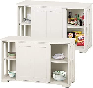 Yaheetech 2pcs Stackable Buffet Table with Sliding Doors and Adjustable Shelf Inside Small Space Sideboard Console Table Storage Cabinet Space Saving Kitchen Living, Antique White Table Space Saving, Cabinet With Sliding Doors, Kitchen Buffet Cabinet, Bathroom Standing Cabinet, Shelf Board, Living Room Door, Space Saving Kitchen, Sideboard Console Table, Cabinet Space