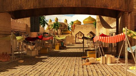 Marketplace in Agrabah Aladdin Agrabah, Aladdin Theater, Aladdin Broadway, Aladdin Musical, Theatre Backdrops, Set Pictures, Aladdin 2019, Scene Wallpaper, Set Design Theatre