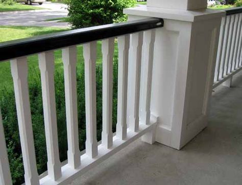 Chamfered and Milled Spindles on Colonial Handrail Porch Handrails, Deck Stair Railing, Basement Stairs Ideas, Front Porch Railings, Deck Railing Ideas, Porch Wood, Patio Railing, Victorian Porch, Deck Railing Design